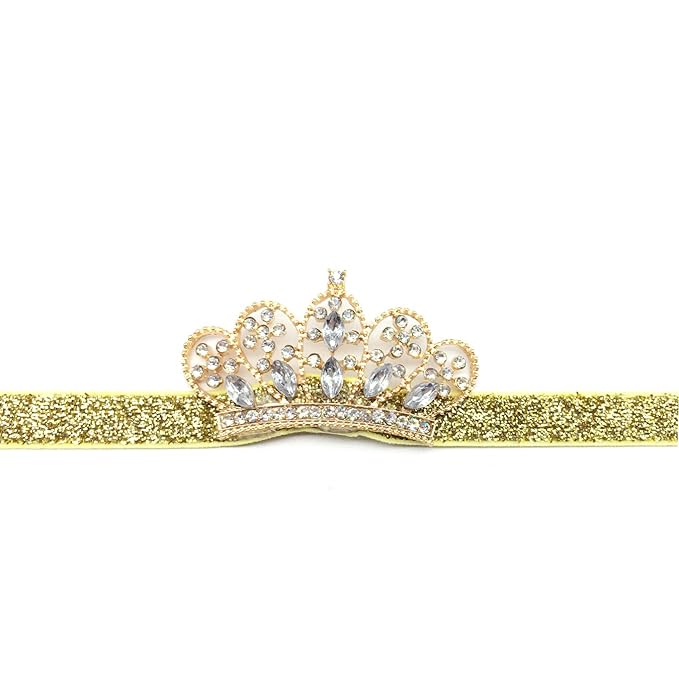Elesa Miracle 2pcs Baby Hair Accessories Baby Girl's Gift Box with Shiny Tiara Crown Headband Set (2pc- Gold)