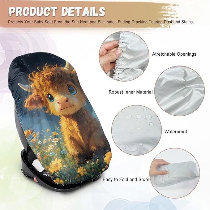XYZCANDO Yak Car Seat Covers for Babies Cute Summer Carseat Cover Protect from Sun/Hot Days Waterproof Car Seat Sun Protection for Travel Elastic Car Seat Sun Cover Gift for Birthday