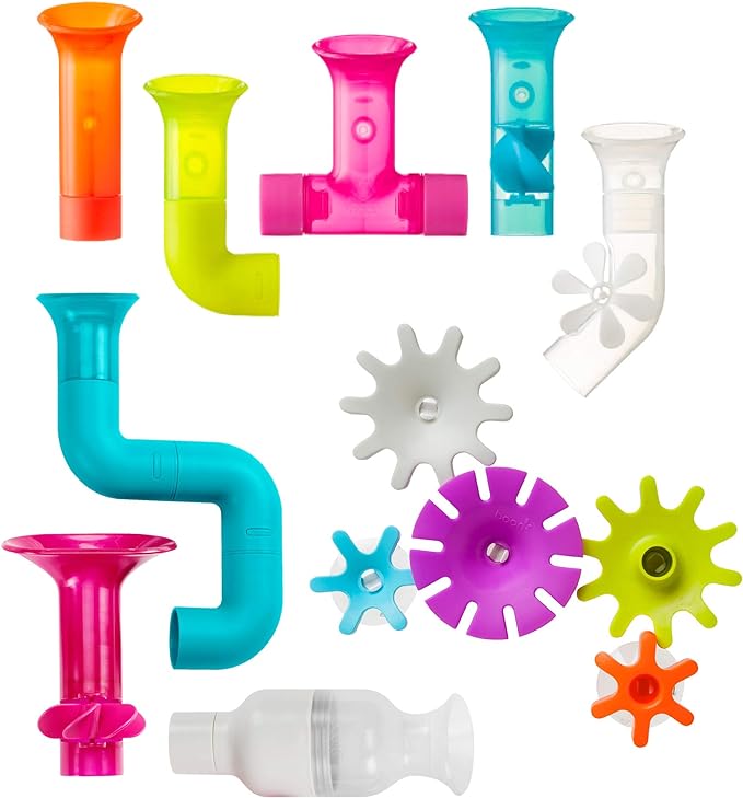 Boon Bundle Baby and Toddler Bath Toys - Includes Boon Pipes, Cogs, and Tubes Bathtub Toys - Toddler Sensory Toys - Multicolored - 13 Count - Ages 12 Months and Up