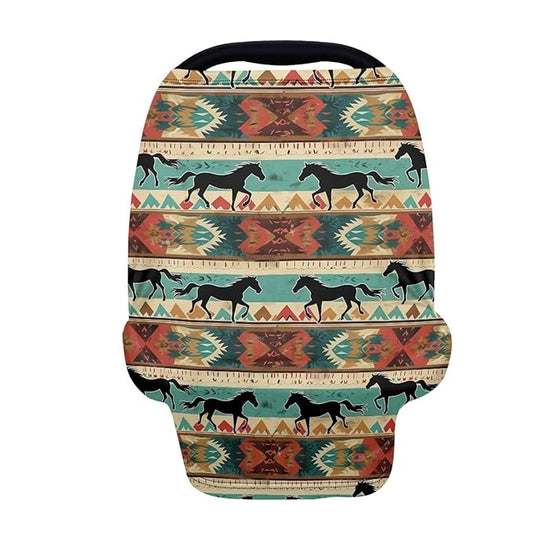 Youngerbaby Aztec Western Horse Nursing Cover for Newborns Breastfeeding Cover Scarf Baby Car Seat Covers Infant Stroller Cover Carseat Canopy for Girls and Boys Full Coverage