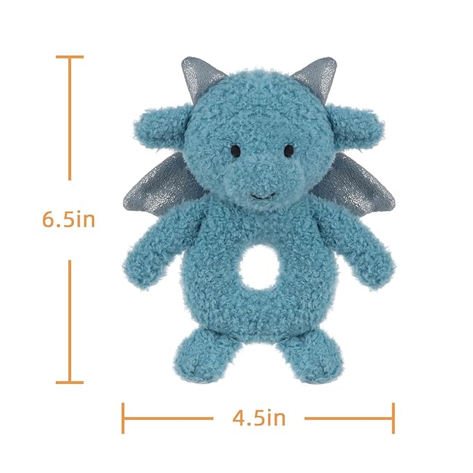 Apricot Lamb Dragon Rattle Soft Baby Rattle for Boys and Girls, Plush Stuffed Animal Rattle Toy Lovey for The Newborn, 0-3 Months, 0-6 Months and Above