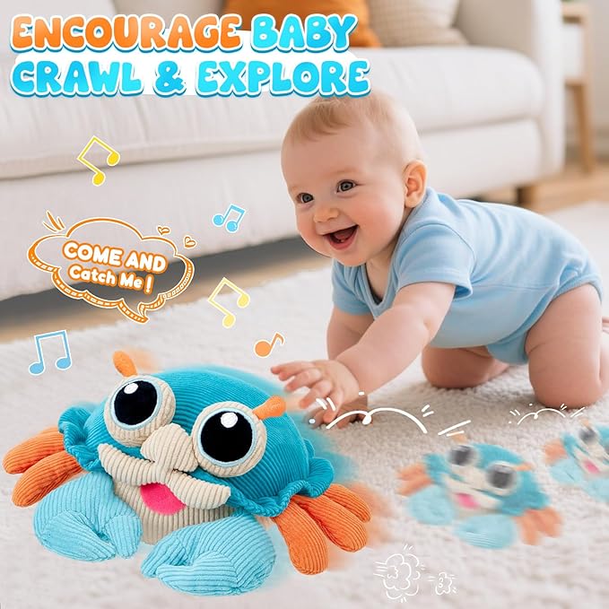 Golray Baby Crawling Toys 12-18 Months, Musical Dancing Walking Moving Crab with Pure Cotton & 50 Songs, Tummy Time Baby Sensory Toys, Toddlers Girls Boys Birthday Gifts for Infants 1-3 Years Old