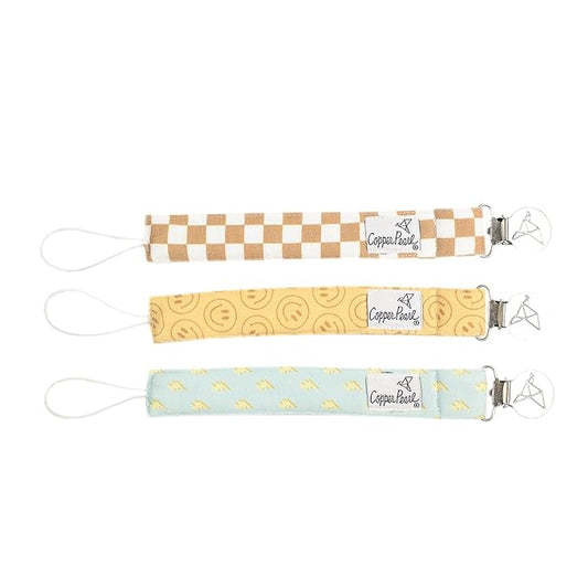 Copper Pearl 3-Pack Pacifier Holders: Premium Knit Binky Clips for Baby Girls and Boys - Stylish Stainless Steel Design for Secure No-Drop Attachment