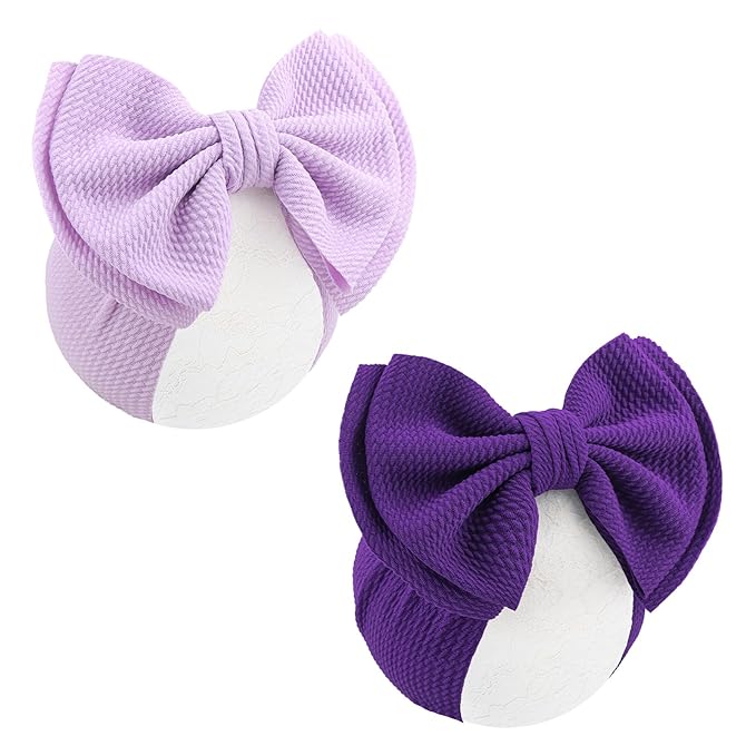 YanJie 2PCS 7'' Super Durable Soft Knot Headbands with Hair Bows Infant Toddlers Kids Hair Accessories Violet Purple Headband for Newborn Baby Girls