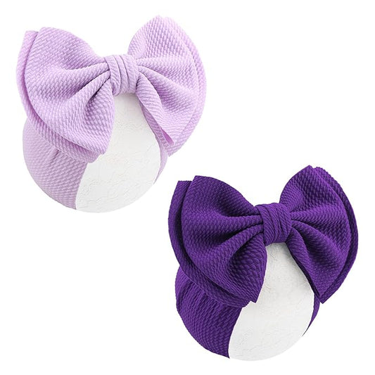 YanJie 2PCS 7'' Super Durable Soft Knot Headbands with Hair Bows Infant Toddlers Kids Hair Accessories Violet Purple Headband for Newborn Baby Girls