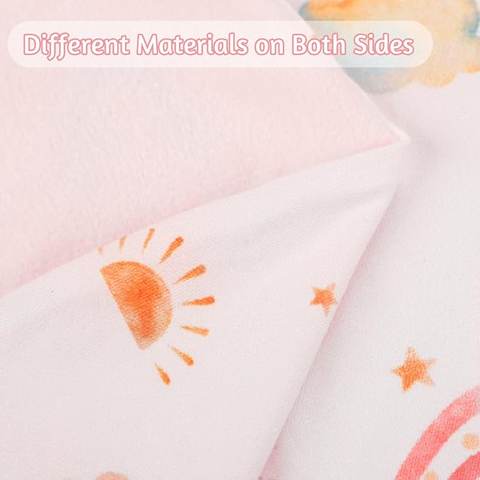 Newborn Lounger Cover for Girls Boys, Removable Soft Baby Lounger Cover, Reversible, Minky, Pink Rainbow & Sun