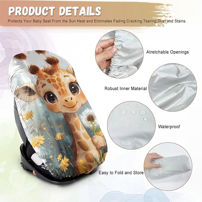XYZCANDO Deer Print Carseat Cover for Baby Girl Cute Summer Carseat Cover Protect from Sun/Hot Days Waterproof Baby Car Seating Sun Shade Cover for Most Vehicle Gift for Birthday