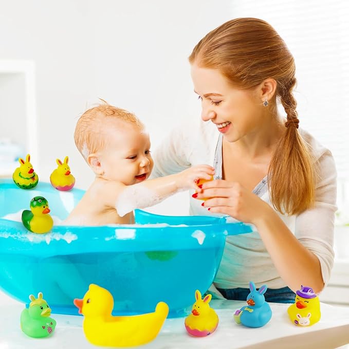 50PCS Easter Rubber Ducks Assorted Gifts Party Favors ,Resurrection Bunny Rubber Duck Pack , Funny Bath Tub Toys for Kids, Baby Showers Accessories
