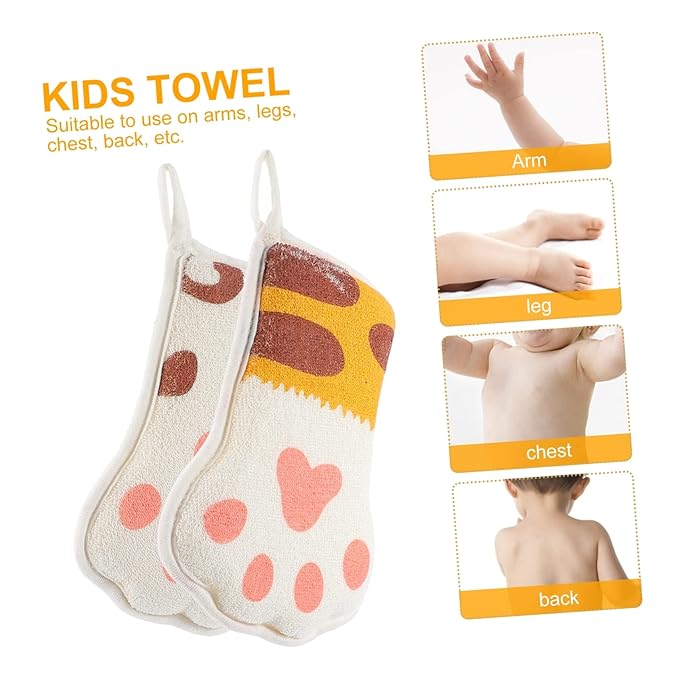 CHILDWEET Baby Bath Sponge 2 Pack Cartoon Paw Shape Kids Bath Towels Soft Exfoliating Mesh Scrubber for Toddler Body Cleaning