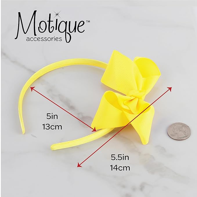 Motique Accessories Neon Headband With Side Grosgrain Bow- Neon Yellow