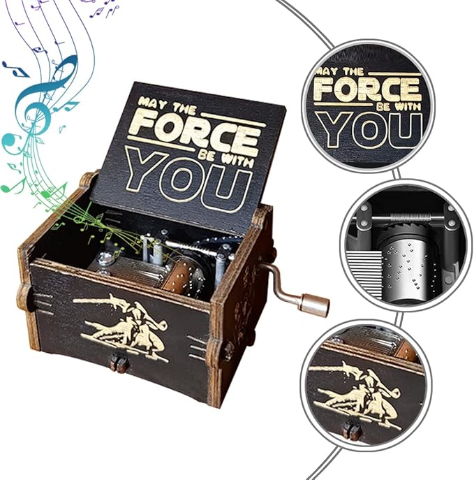 Star Warss music box, wooden hand crank music box, wooden toys for movie fans, gifts for boyfriends and kids, perfect for Valentine's Day, birthdays, Halloween and Christmas. (Star Warss song)