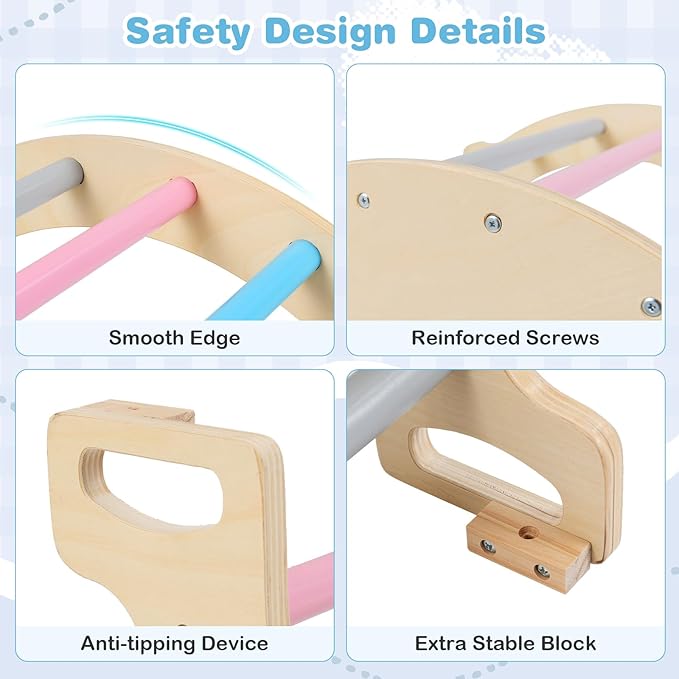 Olakids Climbing Arch for Toddlers, 4 in 1 Wooden Indoor Kids Climber Rocker Montessori Sensory Table with Foldable Storage Bin, Baby Pikler Set Gym Learning Crawling Toy for Children (Rainbow)