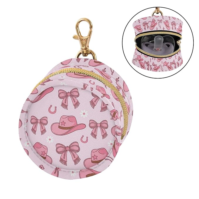 Western Cowboy Bow Pink Print Pacifier Holder Case for Diaper Bag Portable Travel Pacifier Storage Case with Clip Newborn Baby Pouch for Baby Boys Girls Purse Outdoor