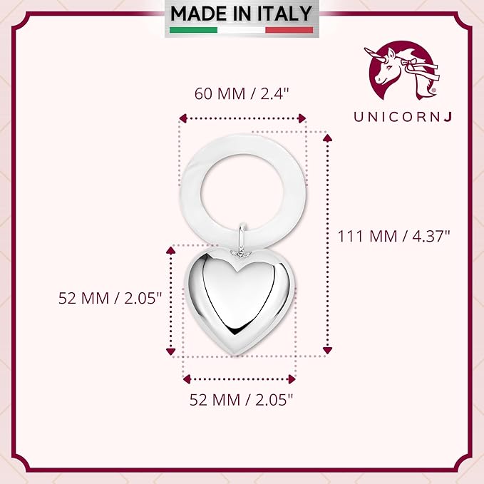 Custom Engraved Sterling Silver Baby Rattle Teether Heart Simulated Mother of Pearl Ring Keepsake