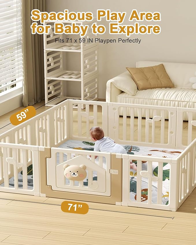 TINYHARBO Premium Foam Baby Play Mat 71x59 – Removable & Machine Washable Cover, Extra Thick Padding Playpen Mat, Non-Slip Crawling Mat, Easy to Clean for Infants, Toddlers & Babies