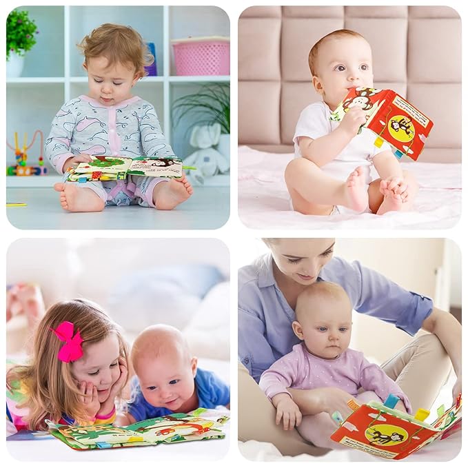 Vicloon Soft Baby Books Toys, Baby Soft Book with Animals and Label, Cloth Book Has 3D Touch and Feel Crinkle, Baby Soft Cloth Book for 0-3 Year Old, Educational Learning Toy Baby Books(Monkey)