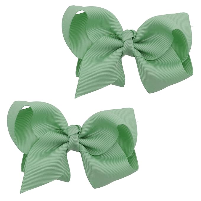 3 Inch Grosgrain Bow for Little Girls- Set of 2 (Sea Green)