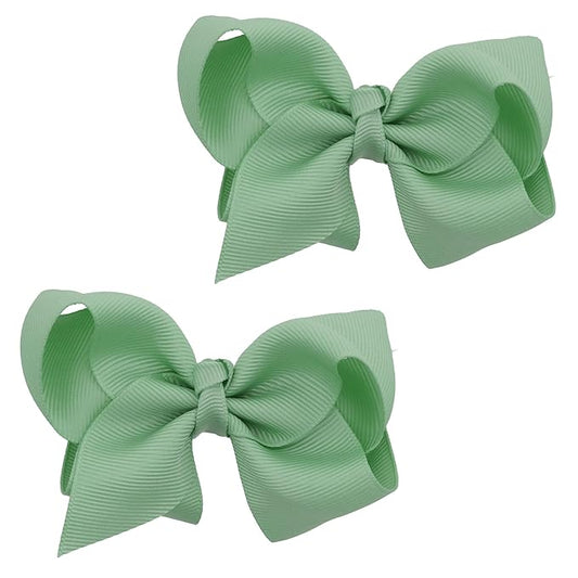 3 Inch Grosgrain Bow for Little Girls- Set of 2 (Sea Green)