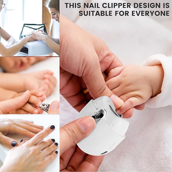 Electric Nail Clipper，Automatic Nail Trimmer with Nail Scraps Storage，with Light and 2 Speeds Nail Sharpener Rechargeable Nail Cutter Safety Fingernail Trimmer for Baby Kids Adults Seniors