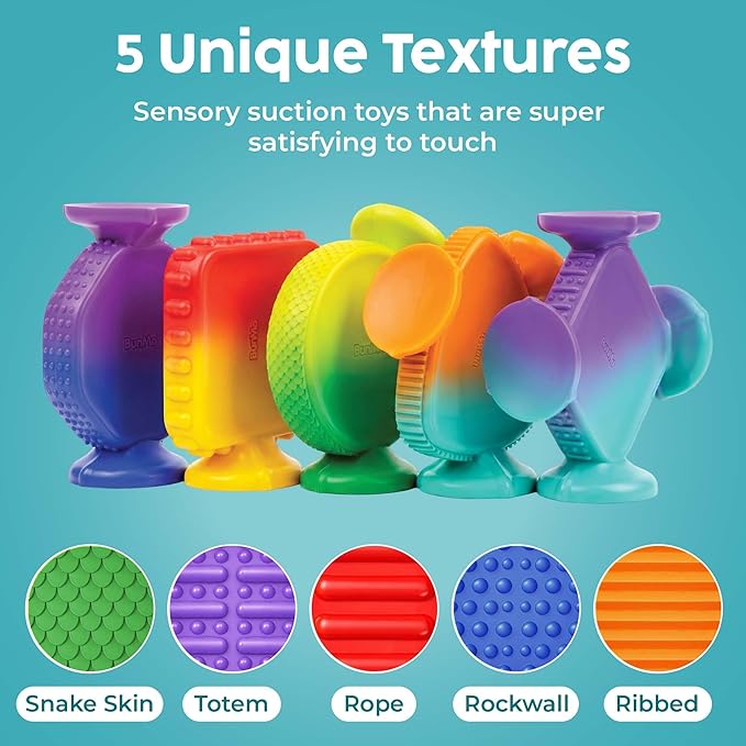 BUNMO Big Shapes Color-Changing Textured Suction Bath Toys for Toddlers 1–3 (10 Pack), Extra Large Silicone Bathtub Toys, BPA-Free Suction Cup Toys, Bath Toys for Kids Ages 1+, Sensory Bath Toys