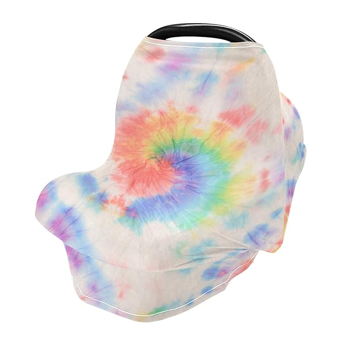 Pastel Tie Dye Circle Pattern Rainbow Swirl Spiral Stripe Stretchy Baby Car Seat Cover Infant Canopy Nursing Covers Breastfeeding Cover Breathable Windproof Winter Scarf for Boys Girls