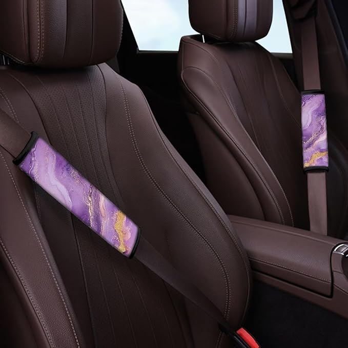 Seat Belt Cover,Purple Marble Soft Car Seat Belt Pad Cover Seat Belt Shoulder Pads for Adults Kids Set of 2 Universal Fit