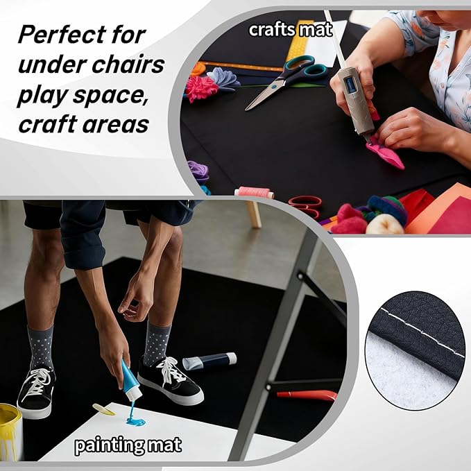 Drydiet 55x70 Inch Extra Large Craft & Painting Floor Mat - Waterproof Non-Slip PVC Art Rug, Floor Protector for Easel Painting Pottery Messy Projects, Washable Roll-up Spill Mat(Black, Plain)