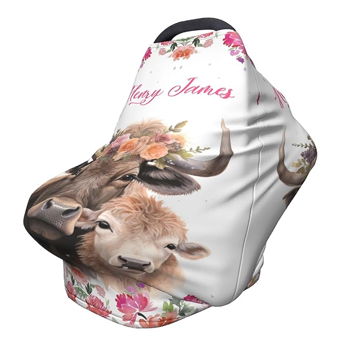 Personalized Car Seat Covers with Name, Buffalo Baby Canopy Carrier Cover, Breathable Breastfeeding Nursing Cover, Stretchy Multi-Use Infant Carseat Stroller Cover