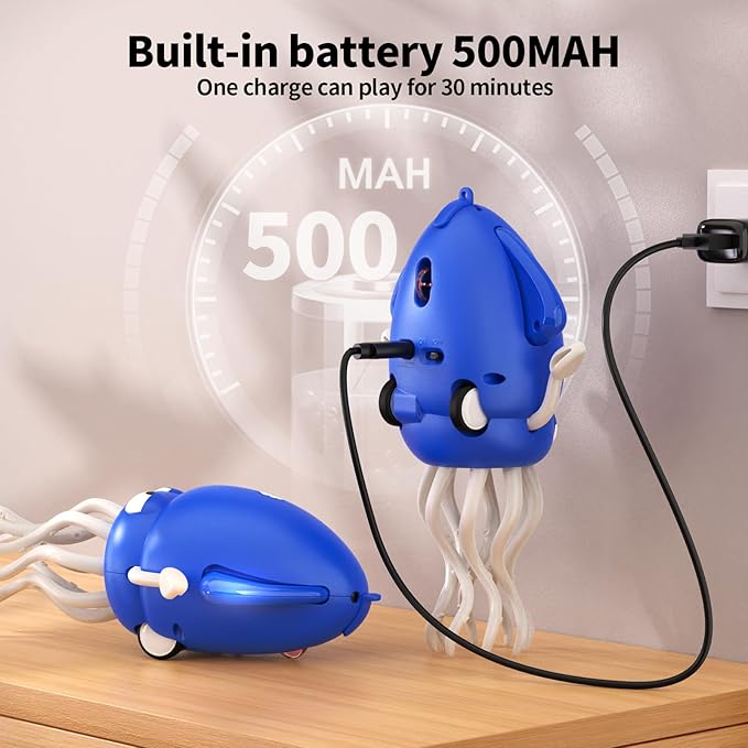 Electric Dancing Octopus Toy with Led Light and Music, Kids Electric Crawling Octopus Tummy Time Toy, Rechargeable Interactive Sensory Toys, for Christmas Birthday Gift (Blue)