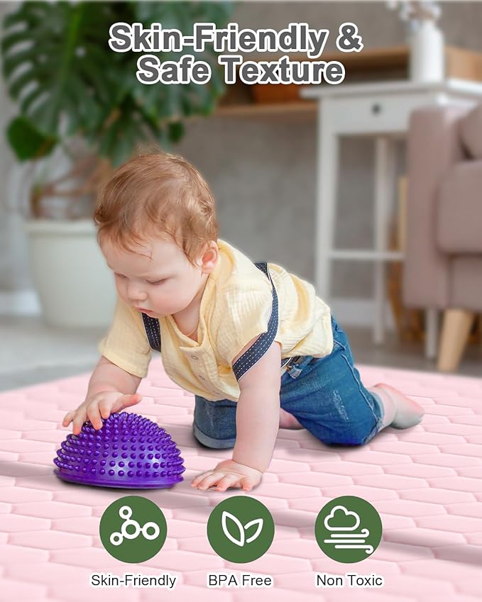 TINYHARBO Premium Foam Baby Play Mat 50" x 50" with Removable Cover, Extra Thick Padding Playpen Mat, Non-Slip Floor Mat, Stylish & Easy to Clean for Crawling Baby, Infants & Toddlers, Pink