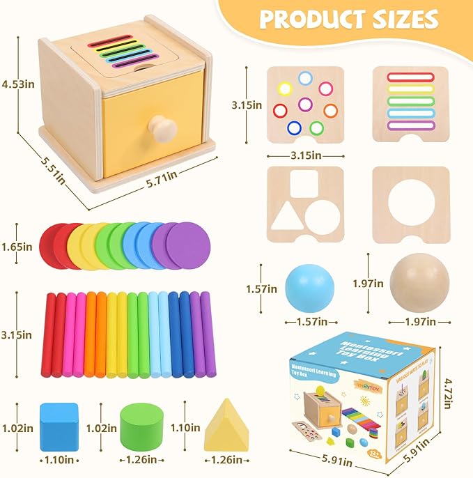YHHYTOY Montessori Toys for 1+ Year Old, 4 in 1 Object Permanence Coin Box, Ball Drop Color Sorting Sensory Fine Motor Skills Toys Shape Sorter for Toddlers 1-3, Gifts for 1 2 3 Year Old Girls Boys
