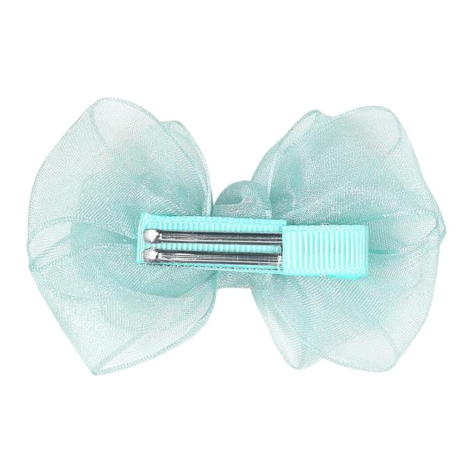 3.5-Inch Organza Hair Bows for Girls - Elegant Sheer Ribbon Alligator Clips for Toddlers, Kids, and Teens - Pack of 2, Green