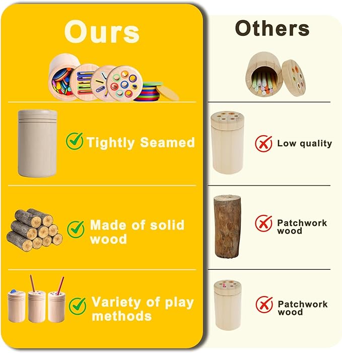 Wooden Montessori Baby Toddler Toys, 3 in 1 Educational Sensory Color Sorting Toys for Toddlers 1-3, Educational Color Sorting Fidget Sensory Toys