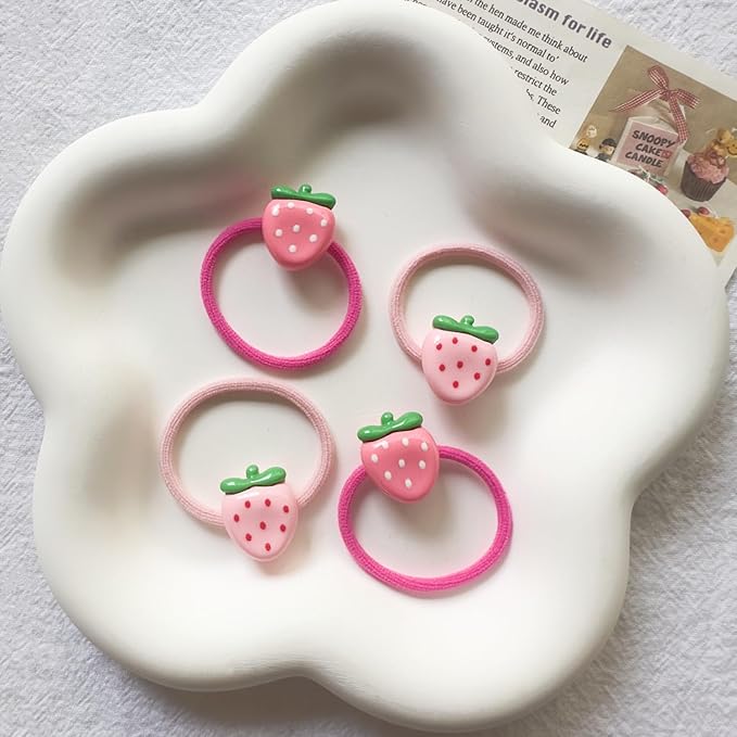 Strawberry Snap Clips Baby Girls Fruit Hair Bow Clips Strawberry Hair Ring Tie BBW24 (Set-D)