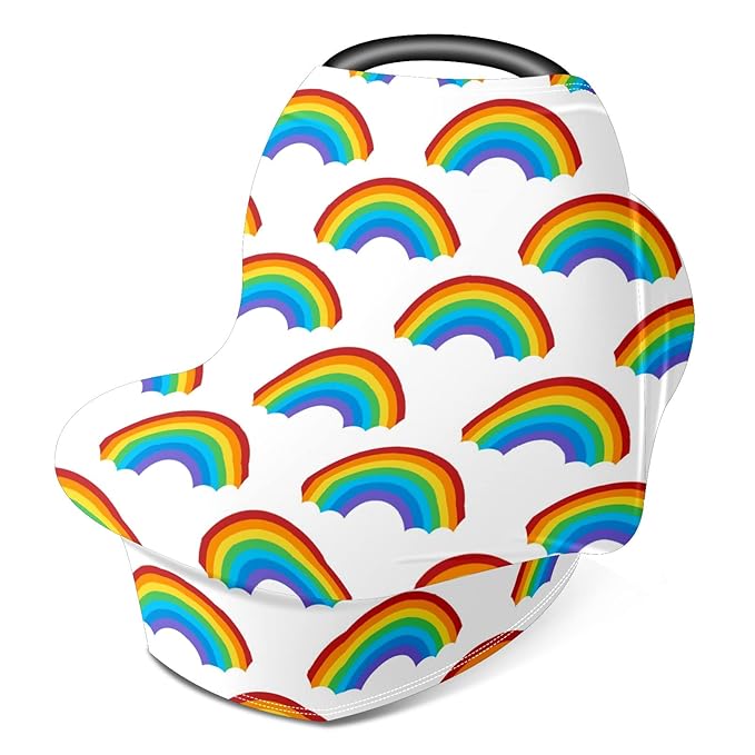 Baby Car Seat Stroller Covers Rainbow Patterns Design Nursing Cover Breastfeeding Scarf Soft Breathable Stretchy Coverage Carseat Canopy Cover for Boys and Girls Soft Breathable Multi Use