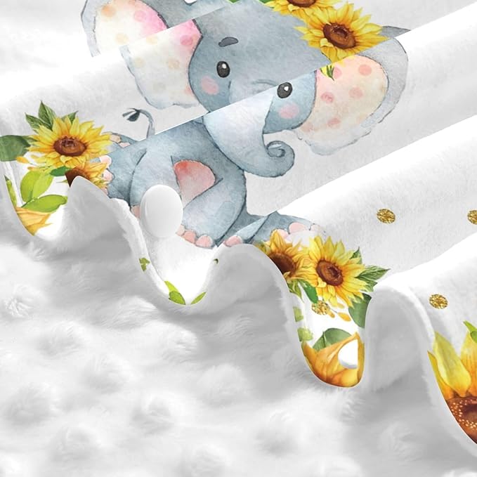 Personalized Baby Car Seat Canopy for Babies, Custom Name Car Seat Covers for Baby Girl, Sunflower Elephant Opening Minky Nursing Breastfeeding Cover for Infant, Carseat Canopies for Newborn