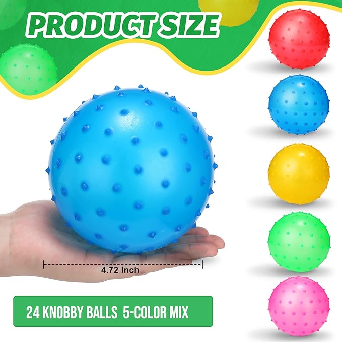 Jerify Knobby Balls Bouncy Spiky Sensory Ball Bulk Soft Inflatable Massage Stress Plastic Toy for School Party Play Indoor Outdoor