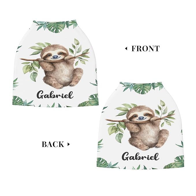 Personalized Car Seat Covers for Babies with Name – Multi-use Breastfeeding Cover Custom Sloth Carseat Canopy Cover, Infant Stroller Covers for Boys and Girls