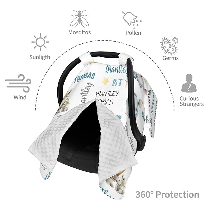 Personalized Winter Baby Car Seat Cover with Name Rhinoceros Car Seat Cover for Baby Seat or Stroller Custom Infant Car Seat Covers Rhino Minky Blankets Nursing Cover Breastfeeding Scarf
