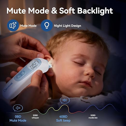 Berrcom Digital Ear Thermometer with Heated Tip, 1-Second Accurate Reading for All Ages, Fever Alarm with Mute & Night Light, Includes 21 Probe Covers & Storage Box