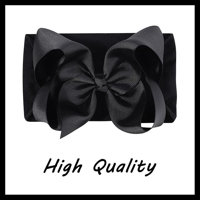 3 Pcs Baby Girls Headband Bows, Soft Nylon Hairbands Cute Big Bow Super Elastic Headband For Baby Girls Newborn Infant Toddlers (Beige Black White, Large)