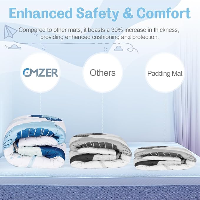 omzer Baby Play Mat, Large & Thick & Soft Cushioned Playmat for Playpen, Non-Slip Floor Mat for Crawling Infants & Toddlers with Safety Silicone Backing, Machine Washable - 71x79 Inch, Blue