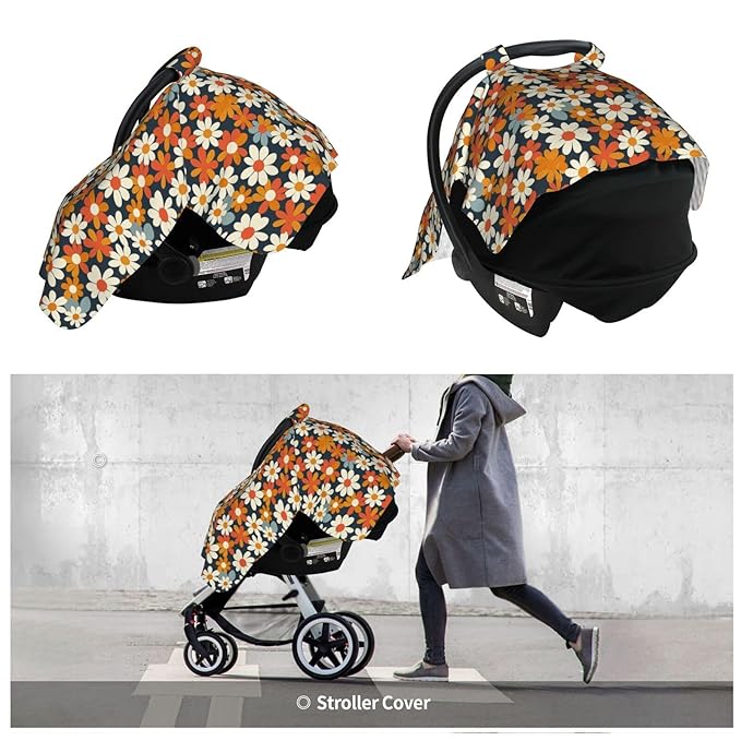 Retro Daisy Floral Baby Car Seat Canopy Nursing Cover for Newborn Car Seat Breastfeeding Covers Blanket Newborn Shower Gift