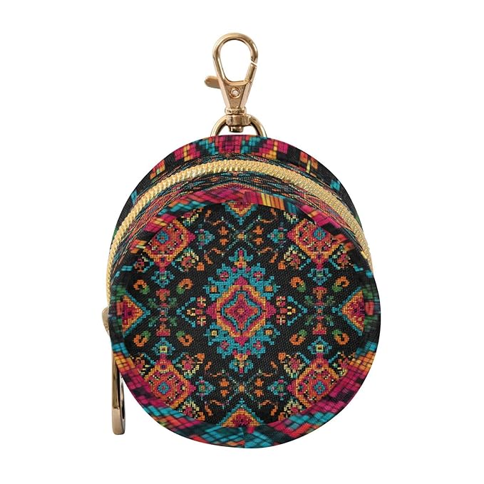 Pacifier Holder with Clip Pacifier Case for Diaper Bag Round Baby Pacifier Pouch Box Bag Portable Mexico Ethnic Geometric Red