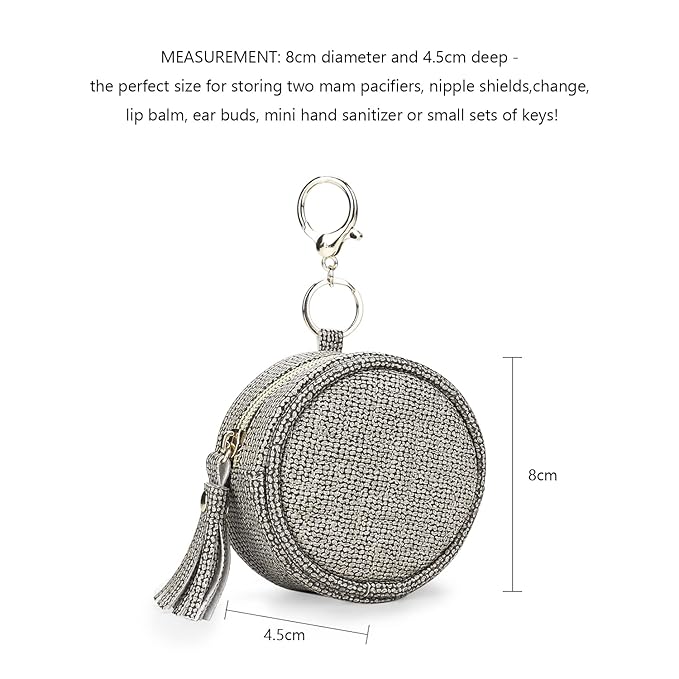 MOMIGO Pacifier Case Bag - Leather Pacifier Holder with Clip for Diaper Bag Stroller Purse Charm, Holds 2 Pacifiers Outdoor Travel (Weave Dark Grey)
