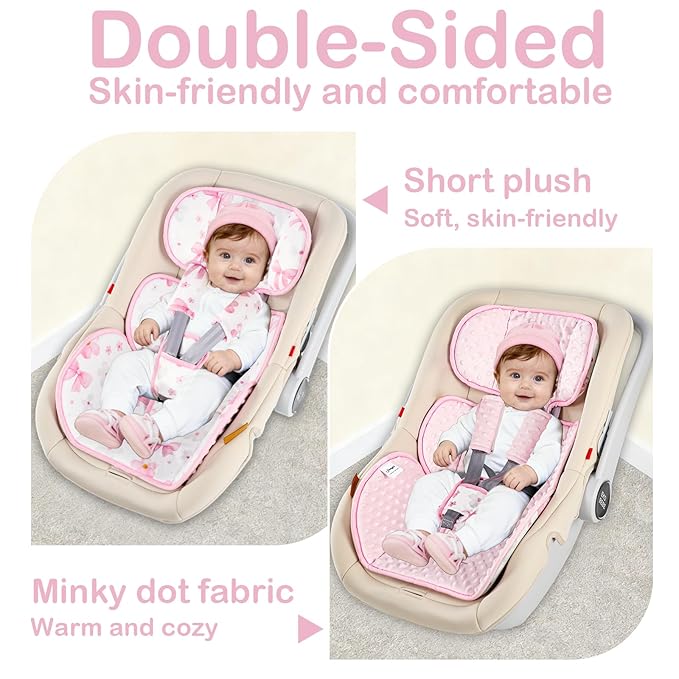 Hooyax Infant Car Seat Insert with Ultra-Thick Head Support - Universal 3-in-1 Baby Car Seat Cushion Set, Dual-Sided Newborn Carseat Insert for Carseat, Stroller, Bouncer, Swing(Bow)