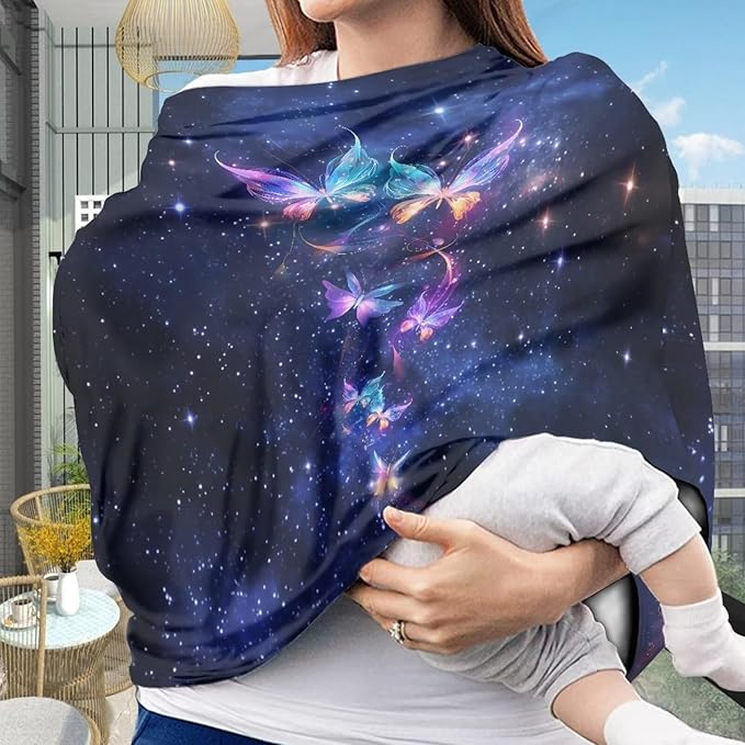 Butterfly Galaxy Car Seat Cover Dust Cover Infant Stroller Cover Wind-Protected Sun-Proof Car Seat Canopy Cover Privacy Protection Reusable Pram Dust Protector