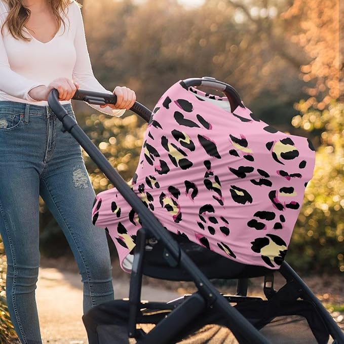 Forchrinse Pink Leopard Print Car Seat Cover for Baby Soft Stretchy Breastfeeding Nursing Cover Multi Use Cover for Shopping Cart/High Chair/Stroller