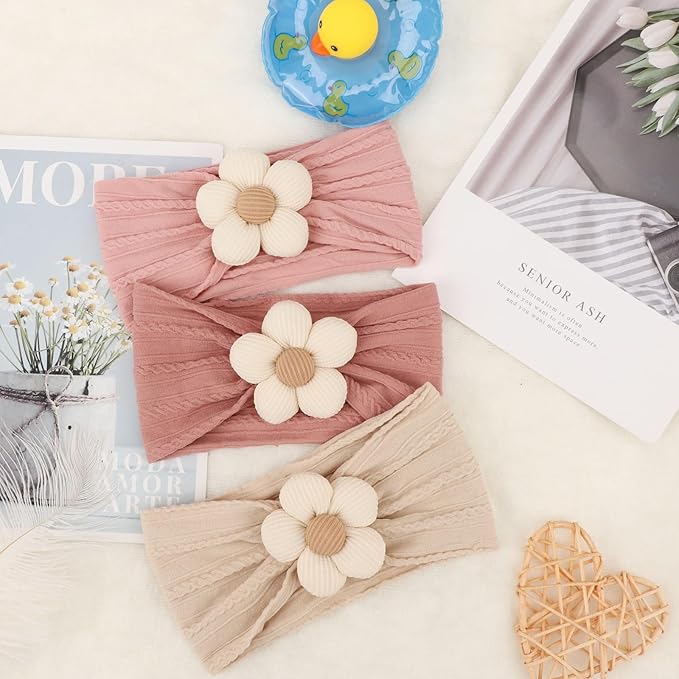 AQOKKA Baby Flower Headbands Nylon Baby Girl Headbands Soft Handmade Hairbands Toddler Hair Accessories for Girls Baby Newborn Infant Kids
