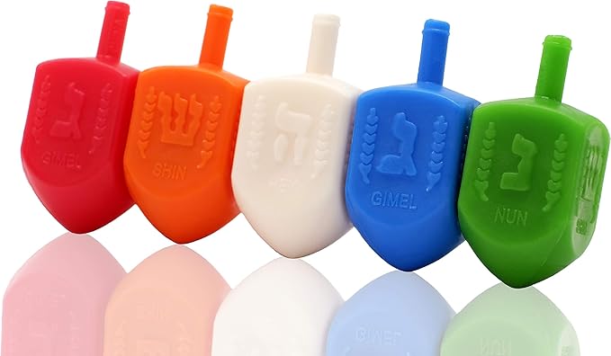 100-Pack Hanukkah Dreidels Multicolor Plastic Chanuka Draydels with English Transliteration, Includes Dreidel Game Instruction Cards